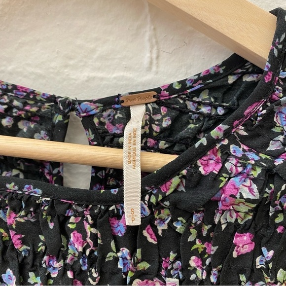 Free People || Smocked Floral Dress Black Small - Picture 3 of 8